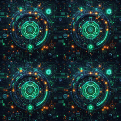 Obraz premium Sci-Fi Mechanized Circuitry Arrangement. Seamless Repeatable Background.