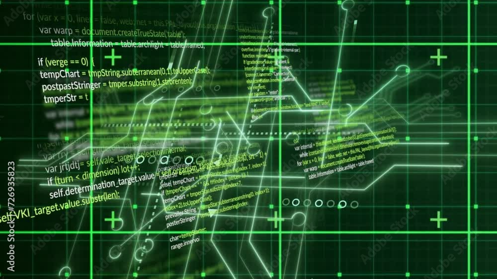 Poster animation of binary coding and data processing on black background