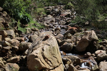 top view of stream in a rocky terrain
