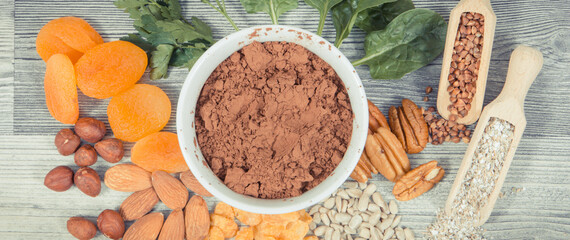 Healthy food containing natural magnesium, fiber and other vitamins or minerals