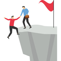 Help and assistance concept of businessman climbing on mountain, Vector illustration design concept in flat style

