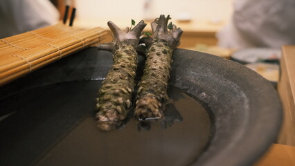 japanese wasabi (e. japonicum) in the sushi restaurant