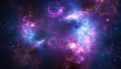 Fototapeta premium Space background. Colorful fractal blue and violet nebula with star field. 3D rendering