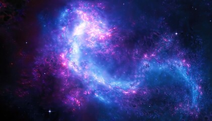 Fototapeta premium Space background. Colorful fractal blue and violet nebula with star field. 3D rendering
