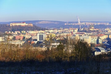 Brno city in the Czech Republic. Europe. Petrov - Cathedral of Saints Peter and Paul and Spilberk castle. Beautiful old architecture and a popular tourist destination. Photography of the city.