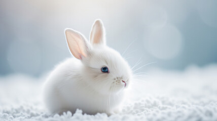 Fototapeta na wymiar Cute white bunny on pastel background - background for Easter sale