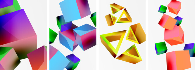 Composition of 3d cubes and other geometric elements background design for wallpaper, business card, cover, poster, banner, brochure, header, website