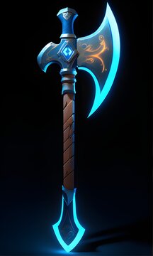 dwarfen twohanded war axe with 3 blue glowing runes