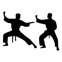 Silhouettes of martial arts fighters fighting