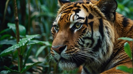 Fototapeta premium Closeup of a tiger on the jungle from Generative AI