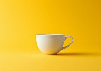 White coffee cup on yellow background