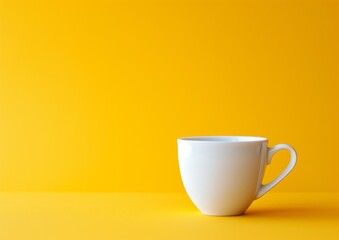 White coffee cup on yellow background