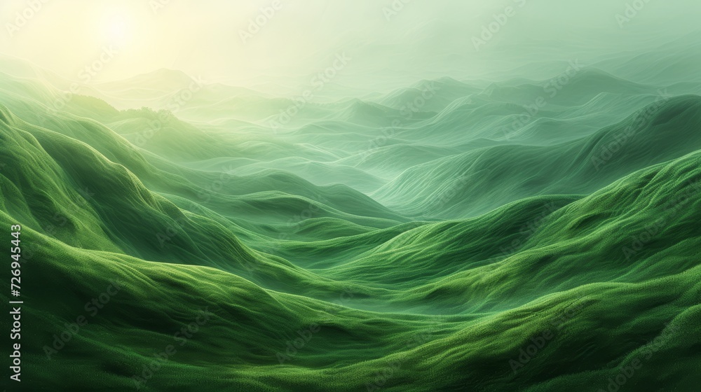 Aufkleber abstract background with green hills. 3d render. digital illustration. - generative ai