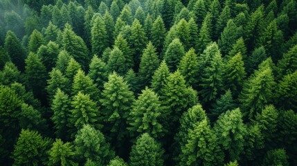 Fototapeta premium Aerial view of coniferous forest. Top view from drone - Generative AI