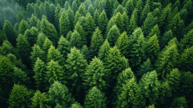Aerial view of coniferous forest. Top view from drone - Generative AI