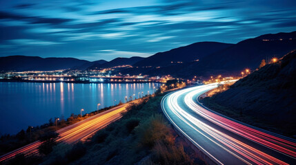 Fototapeta premium Long Exposure Photo of a Night Highway