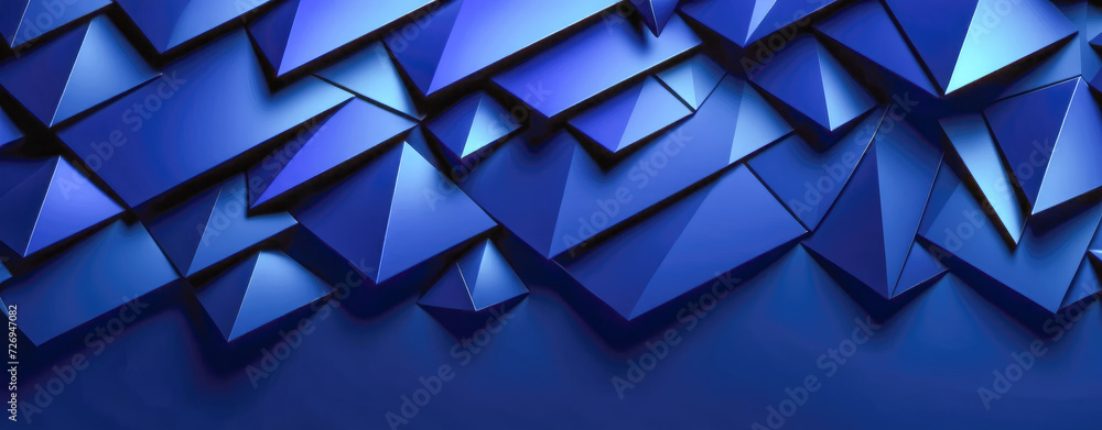 Poster array of blue triangles creating 3d effect, showcasing different shades of blue. perfect for backgro