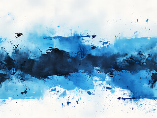 Abstract concept background. Combined blue watercolor effect with dark blue brush strokes, isolated on a white background. Created with Generative AI.
