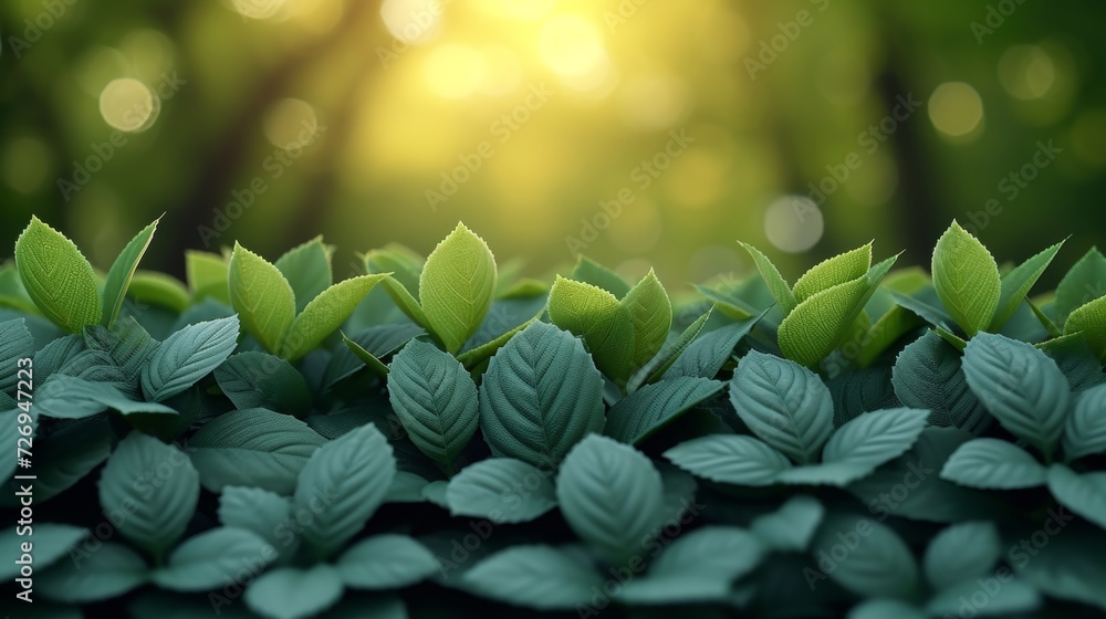 Poster green leaves with bokeh background. nature and environment concept. - generative ai