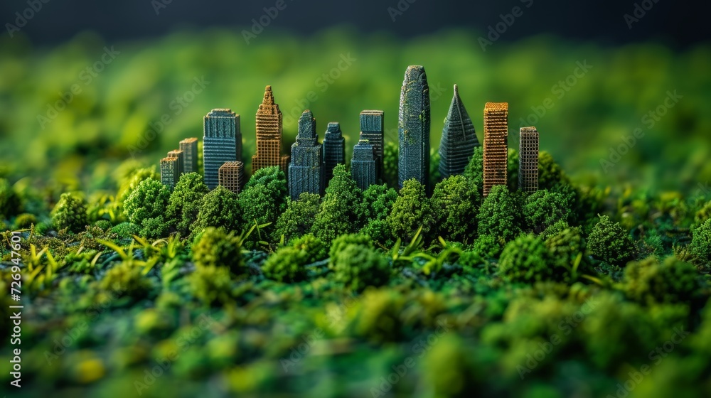 Poster 3d render of a city in the middle of the forest. - generative ai