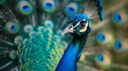 Portrait of beautiful peacock, generative ai