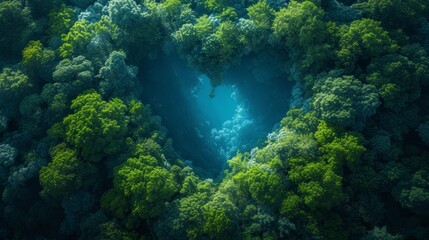 Beautiful forest in the shape of a heart. 3d rendering - Generative AI