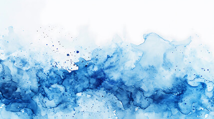Abstract blue-colored watercolor effect isolated on a white-colored background. Created with Generative AI.