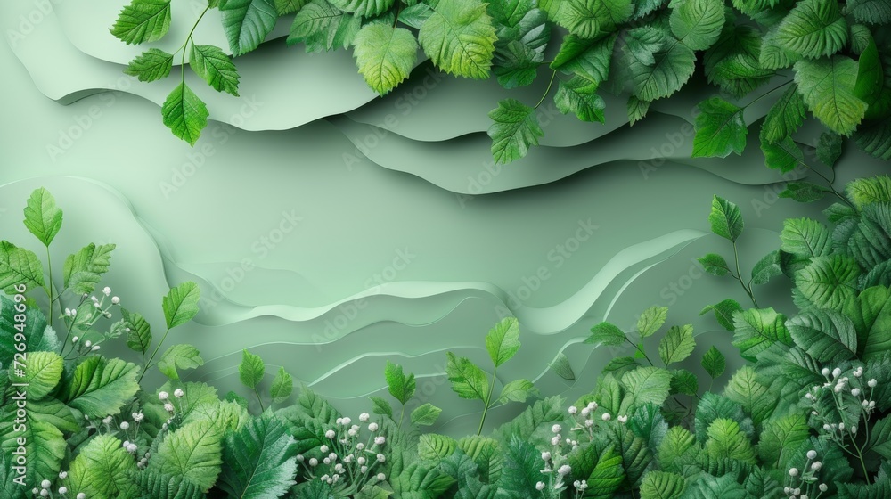 Poster natural background with green leaves, 3d rendering. computer digital drawing. - generative ai