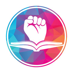 Fist Book Logo Design Template. Revolution book logo concept.