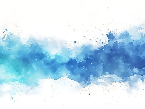 Abstract blue-colored watercolor effect isolated on a white-colored background. Created with Generative AI.