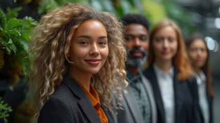 Portrait of a young African American businesswoman in front of her team - Generative AI