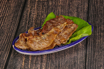 Roasted sliced pork fat bacon