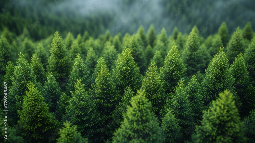 Poster aerial view of evergreen coniferous forest. nature background - generative ai