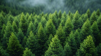 Fototapeta na wymiar Aerial view of evergreen coniferous forest. Nature background - Generative AI