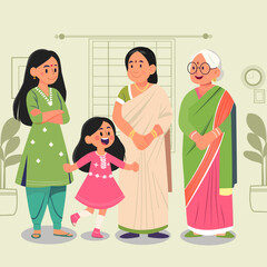 Obraz premium Indian women in a family of 4 different generations
