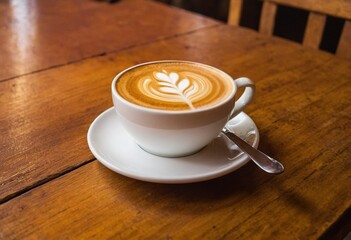 Obraz premium cup of coffee on wooden table