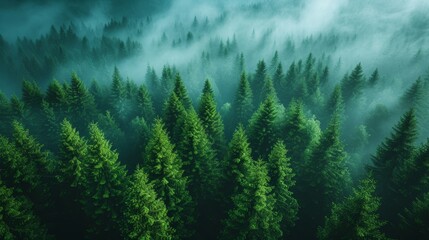 Foggy forest in the mountains. 3d rendering illustration. - Generative AI