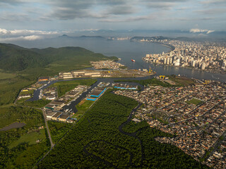 Aerial view of the cities of Santos and Guaruj&aacute;. State of S&atilde;o Paulo, Brazil. South America.