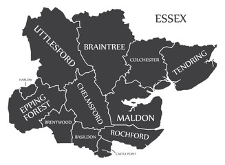 Essex UK county map labelled black illustration