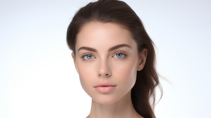 Naklejka premium woman fresh face beautiful glowing healthy skin on white background.for skincare products