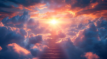 Stairway to Heaven.Stairs in sky.generative ai