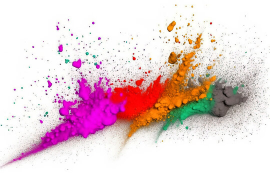 Colorful powder color splatter explosion on black background, abstract art concept.