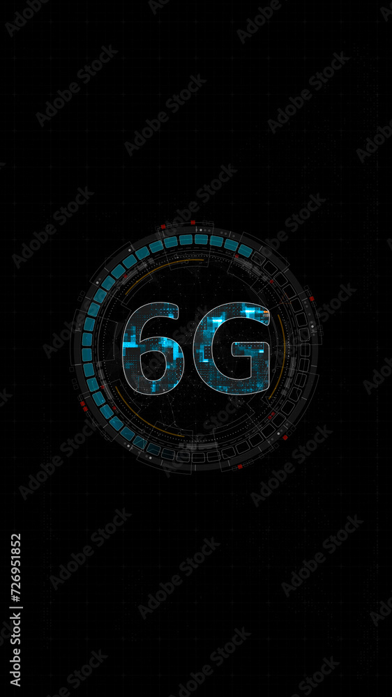 Poster blue digital 5g letter and circle futuristic hud elements with generation of connection technology o