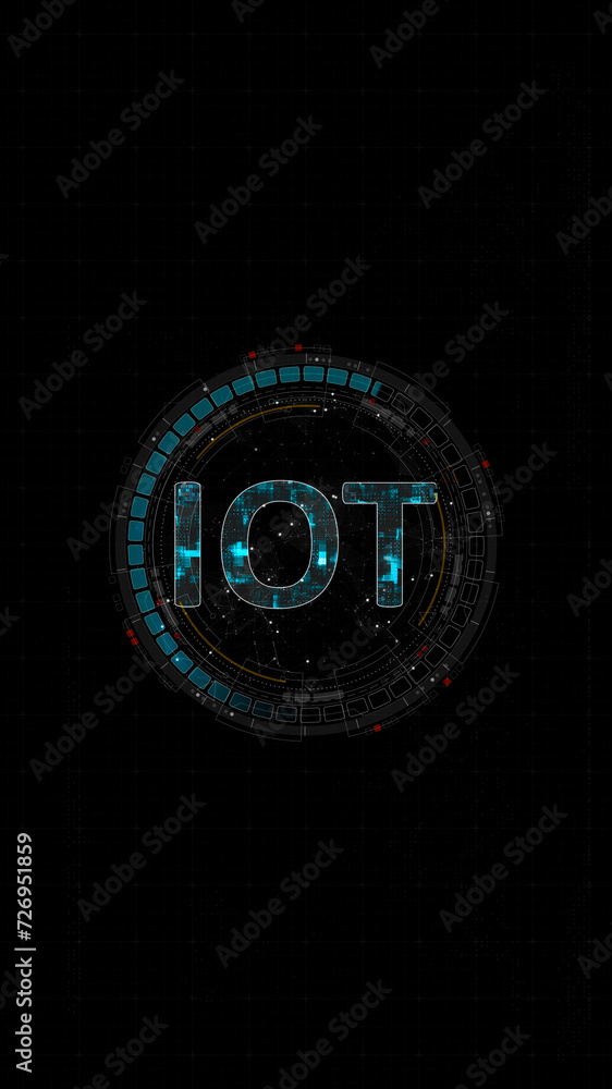 Poster blue digital iot letter and circle futuristic hud elements with internet of things on abstract backg