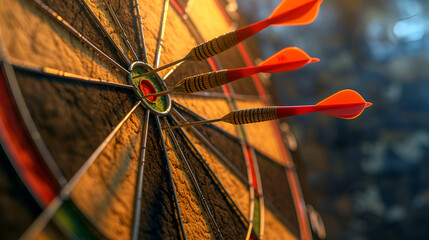 bullseye target or dart board has red dart arrow throw, generative ai