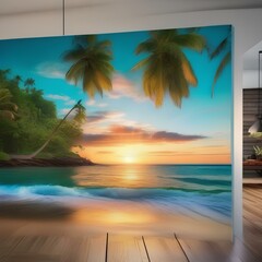 Tropical beach paradise with palm trees, turquoise water, and a colorful sunset3