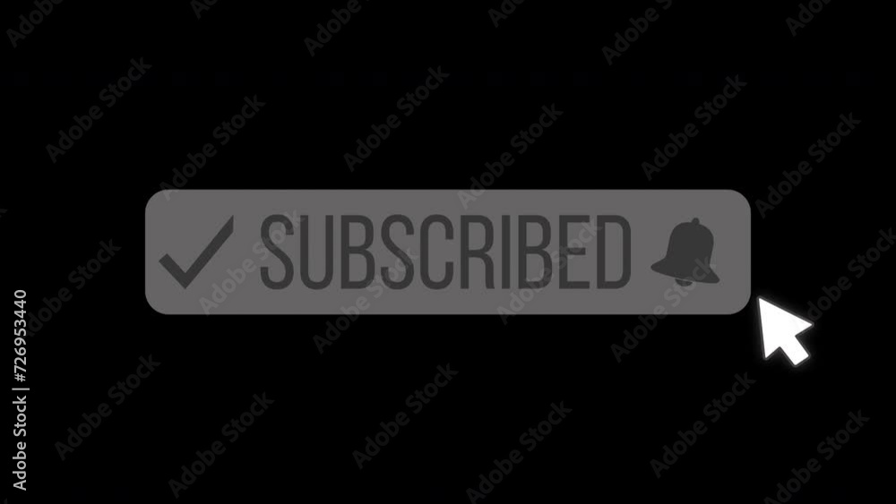 Poster video animation of an animated, floating subscribe button with a bell button on a black background. 