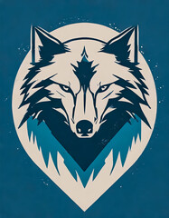 Logo art vintage délavé du visage d'un loup rageur