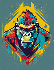 Logo art vintage délavé du visage d'un gorille