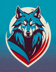 Logo art vintage délavé du visage d'un loup
